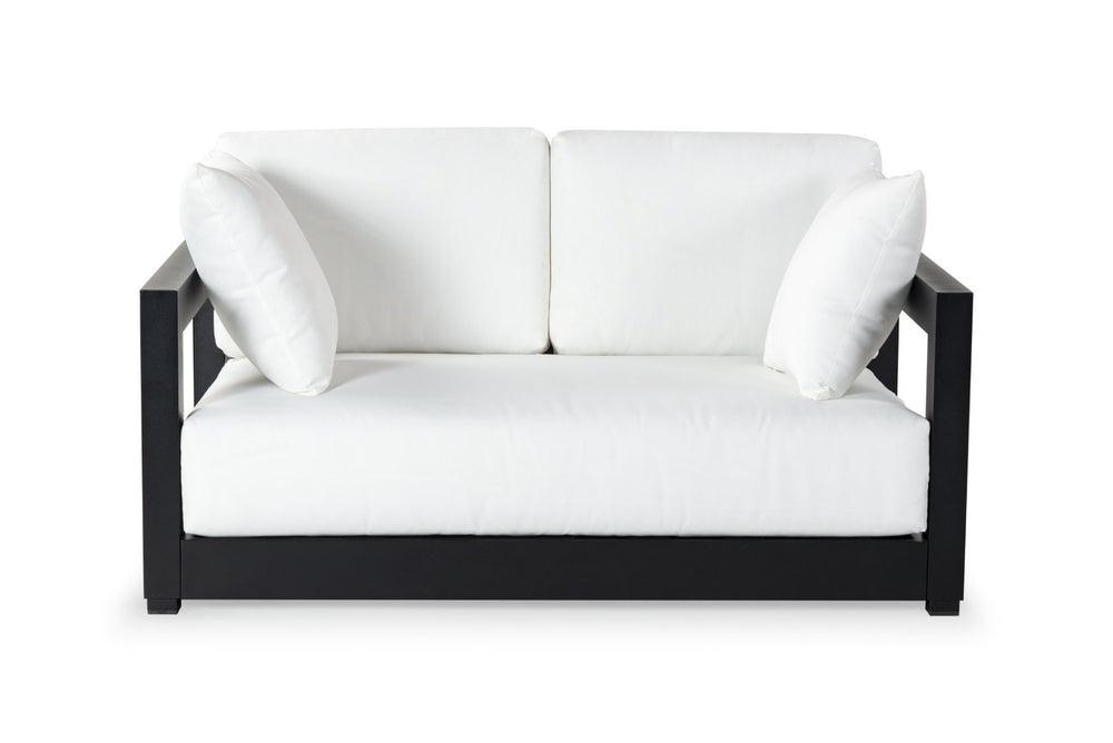 Safavieh MONTFORD 2-Seat Outdoor Loveseat in Black & White - Stylish, Comfortable, Modern Patio Furniture CPT1003B