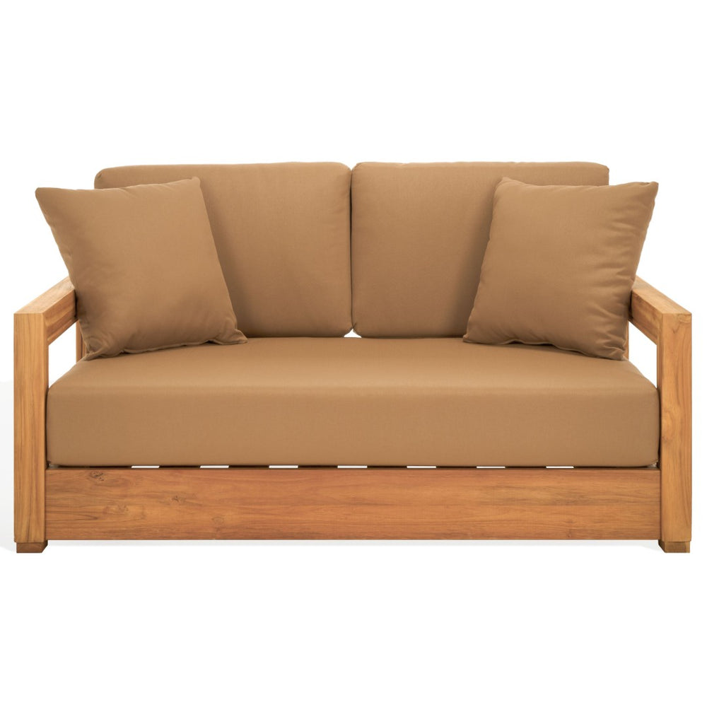 Safavieh MONTFORD Brazilian Teak 2-Seat Bench - Chic Outdoor Seating with Plush Upholstery for Relaxed Style Natural / Brown CPT1003C