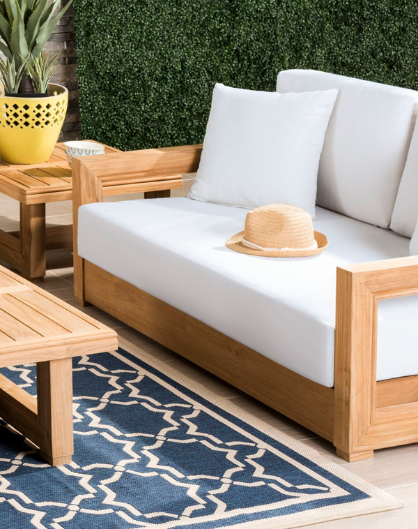 Safavieh MONTFORD Brazilian Teak 2-Seat Bench - Chic Outdoor Seating with Plush Upholstery for Relaxed Style Natural / Dark Brown CPT1003D