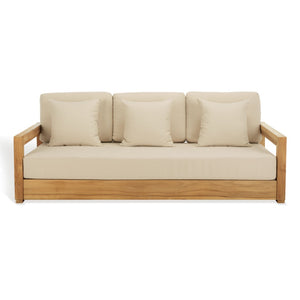 Safavieh MONTFORD Brazilian Teak 3-Seat Bench – Stylish Outdoor Seating for Patios and Gardens, Weather-Resistant Natural Teak / Beige CPT1004A