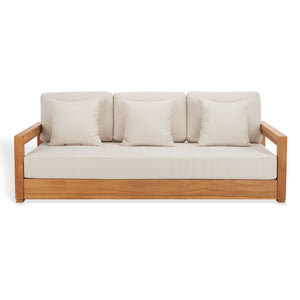 Safavieh MONTFORD Brazilian Teak 3-Seat Bench – Stylish Outdoor Seating for Patios and Gardens, Weather-Resistant Natural Teak / Beige CPT1004A
