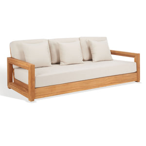Safavieh MONTFORD Brazilian Teak 3-Seat Bench – Stylish Outdoor Seating for Patios and Gardens, Weather-Resistant Natural Teak / Beige CPT1004A