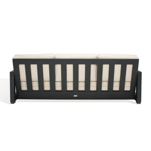 Safavieh MONTFORD 3-Seat Sofa - Modern Black Metal Frame with Plush Beige Upholstery for Stylish Comfort CPT1004B