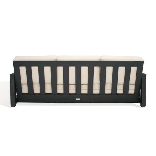 Safavieh MONTFORD 3-Seat Sofa - Modern Black Metal Frame with Plush Beige Upholstery for Stylish Comfort CPT1004B