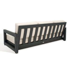 Safavieh MONTFORD 3-Seat Sofa - Modern Black Metal Frame with Plush Beige Upholstery for Stylish Comfort CPT1004B