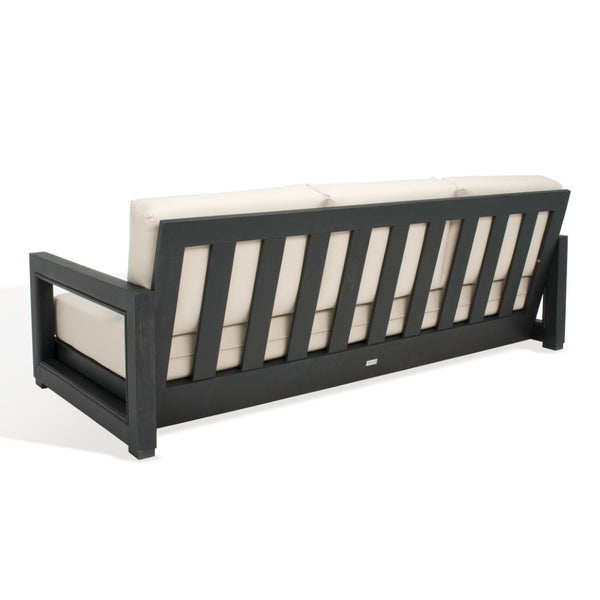 Safavieh MONTFORD 3-Seat Sofa - Modern Black Metal Frame with Plush Beige Upholstery for Stylish Comfort CPT1004B