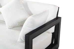 Safavieh MONTFORD 3-Seat Sofa - Modern Black Metal Frame with Plush Beige Upholstery for Stylish Comfort CPT1004B