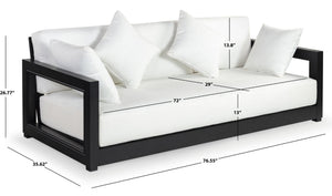 Safavieh MONTFORD 3-Seat Sofa - Modern Black Metal Frame with Plush Beige Upholstery for Stylish Comfort CPT1004B