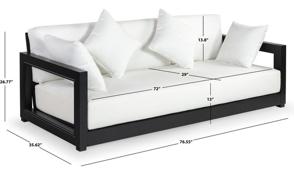 Safavieh MONTFORD 3-Seat Sofa - Modern Black Metal Frame with Plush Beige Upholstery for Stylish Comfort CPT1004B