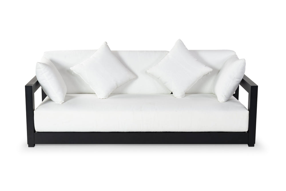 Safavieh MONTFORD 3-Seat Sofa - Modern Black Metal Frame with Plush Beige Upholstery for Stylish Comfort CPT1004B