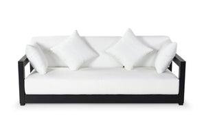 Safavieh MONTFORD 3-Seat Sofa - Modern Black Metal Frame with Plush Beige Upholstery for Stylish Comfort CPT1004B