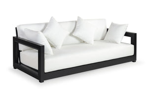 Safavieh MONTFORD 3-Seat Sofa - Modern Black Metal Frame with Plush Beige Upholstery for Stylish Comfort CPT1004B