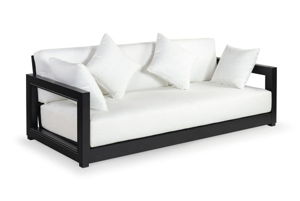 Safavieh MONTFORD 3-Seat Sofa - Modern Black Metal Frame with Plush Beige Upholstery for Stylish Comfort CPT1004B