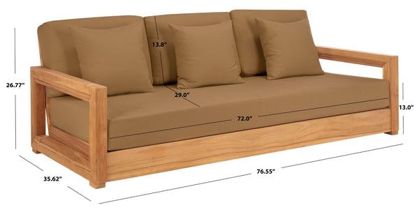 Safavieh MONTFORD Brazilian Teak 3-Seat Bench – Stylish Outdoor Seating for Patios and Gardens, Weather-Resistant Natural / Brown CPT1004C