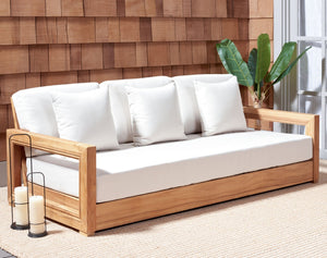 Safavieh MONTFORD Brazilian Teak 3-Seat Bench – Stylish Outdoor Seating for Patios and Gardens, Weather-Resistant Natural / Dark Brown CPT1004D