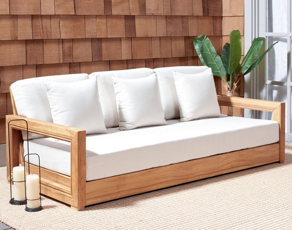 Safavieh MONTFORD Brazilian Teak 3-Seat Bench – Stylish Outdoor Seating for Patios and Gardens, Weather-Resistant Natural / Dark Brown CPT1004D