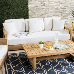 Safavieh MONTFORD Brazilian Teak 3-Seat Bench – Stylish Outdoor Seating for Patios and Gardens, Weather-Resistant Natural / Dark Brown CPT1004D