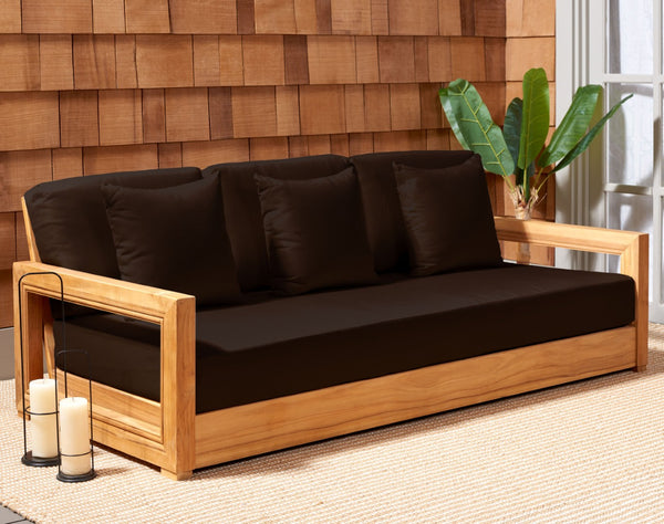 Safavieh MONTFORD Brazilian Teak 3-Seat Bench – Stylish Outdoor Seating for Patios and Gardens, Weather-Resistant Natural / Dark Brown CPT1004D