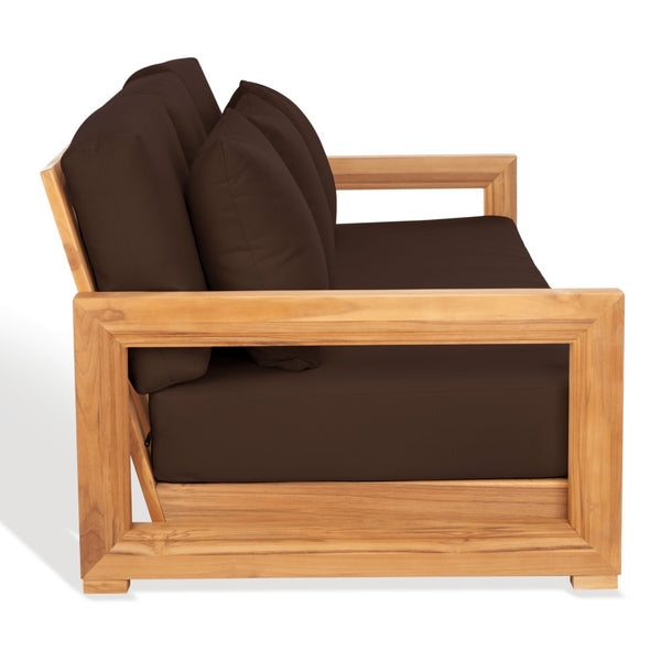 Safavieh MONTFORD Brazilian Teak 3-Seat Bench – Stylish Outdoor Seating for Patios and Gardens, Weather-Resistant Natural / Dark Brown CPT1004D