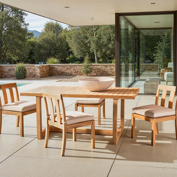 Safavieh MONTFORD Brazilian Teak Dining Chair for Stylish Outdoor Spaces - Elegant Comfort & Minimalist Design Natural / Beige CPT1006A-SET2