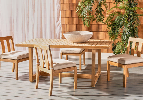 Safavieh MONTFORD Brazilian Teak Dining Table - Elegant Outdoor Furniture for Family Gatherings & Intimate Meals CPT1005A