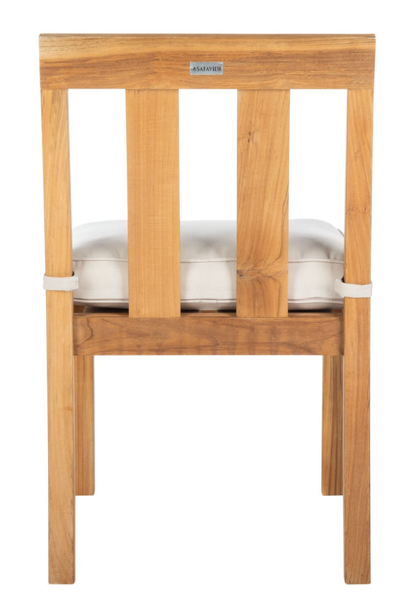 Safavieh MONTFORD Brazilian Teak Dining Chair for Stylish Outdoor Spaces - Elegant Comfort & Minimalist Design Natural / Beige CPT1006A-SET2