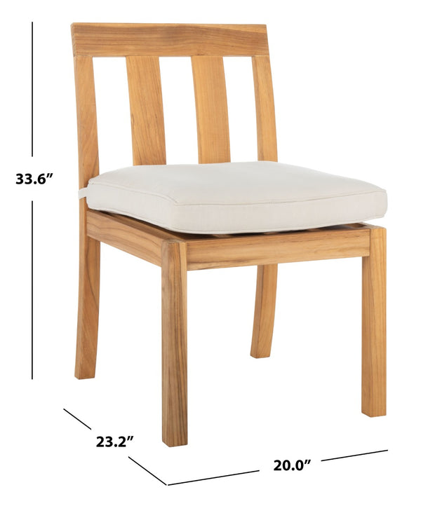 Safavieh MONTFORD Brazilian Teak Dining Chair for Stylish Outdoor Spaces - Elegant Comfort & Minimalist Design Natural / Beige CPT1006A-SET2