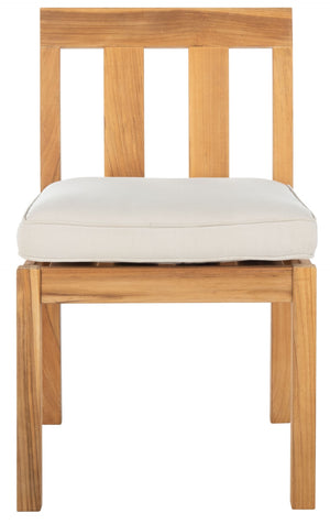 Safavieh MONTFORD Brazilian Teak Dining Chair for Stylish Outdoor Spaces - Elegant Comfort & Minimalist Design Natural / Beige CPT1006A-SET2