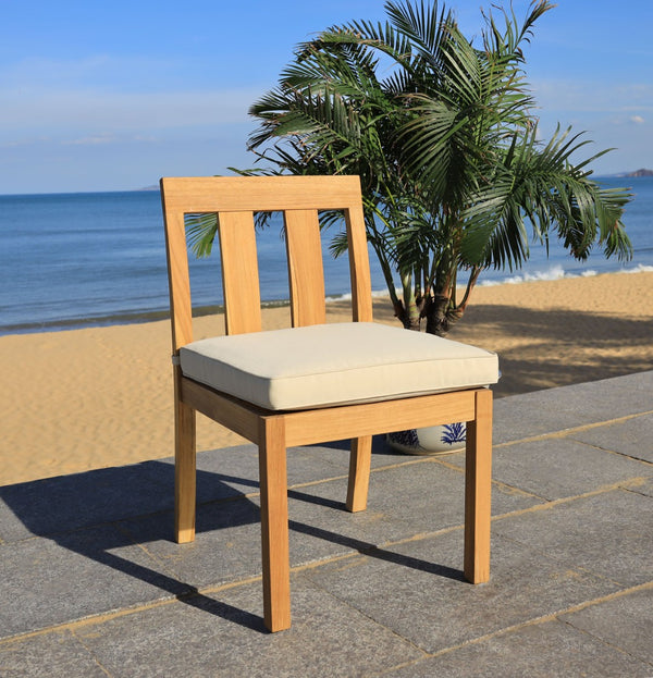 Safavieh MONTFORD Brazilian Teak Dining Chair for Stylish Outdoor Spaces - Elegant Comfort & Minimalist Design Natural / Beige CPT1006A-SET2