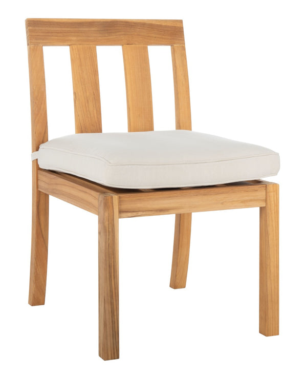 Safavieh MONTFORD Brazilian Teak Dining Chair for Stylish Outdoor Spaces - Elegant Comfort & Minimalist Design Natural / Beige CPT1006A-SET2