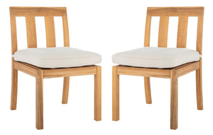 Safavieh MONTFORD Brazilian Teak Dining Chair for Stylish Outdoor Spaces - Elegant Comfort & Minimalist Design Natural / Beige CPT1006A-SET2
