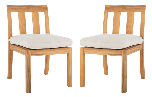 Safavieh MONTFORD Brazilian Teak Dining Chair for Stylish Outdoor Spaces - Elegant Comfort & Minimalist Design Natural / Beige CPT1006A-SET2