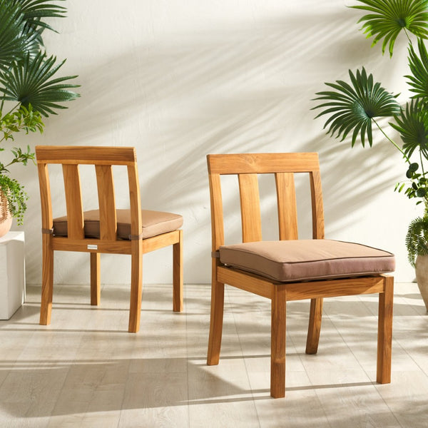 Safavieh MONTFORD Brazilian Teak Dining Chair for Stylish Outdoor Spaces - Elegant Comfort & Minimalist Design Natural / Brown CPT1006B-SET2