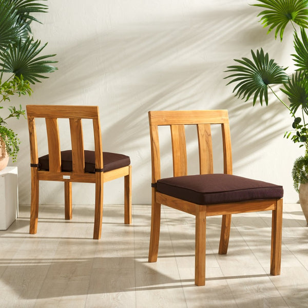Safavieh MONTFORD Brazilian Teak Dining Chair for Stylish Outdoor Spaces - Elegant Comfort & Minimalist Design Natural / Dark Brown CPT1006C-SET2