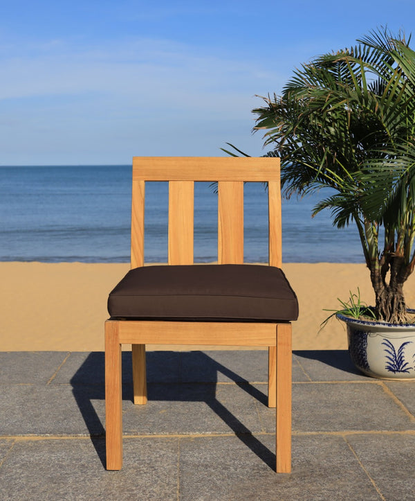 Safavieh MONTFORD Brazilian Teak Dining Chair for Stylish Outdoor Spaces - Elegant Comfort & Minimalist Design Natural / Dark Brown CPT1006C-SET2