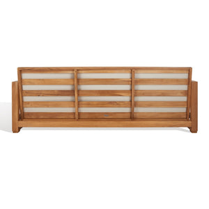 Safavieh ANDROS Brazilian Teak Patio Sofa - Plush Beige Cushions & Modern Accents for Outdoor Elegance CPT1010A