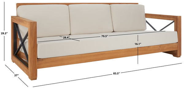 Safavieh ANDROS Brazilian Teak Patio Sofa - Plush Beige Cushions & Modern Accents for Outdoor Elegance CPT1010A