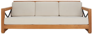 Safavieh ANDROS Brazilian Teak Patio Sofa - Plush Beige Cushions & Modern Accents for Outdoor Elegance CPT1010A