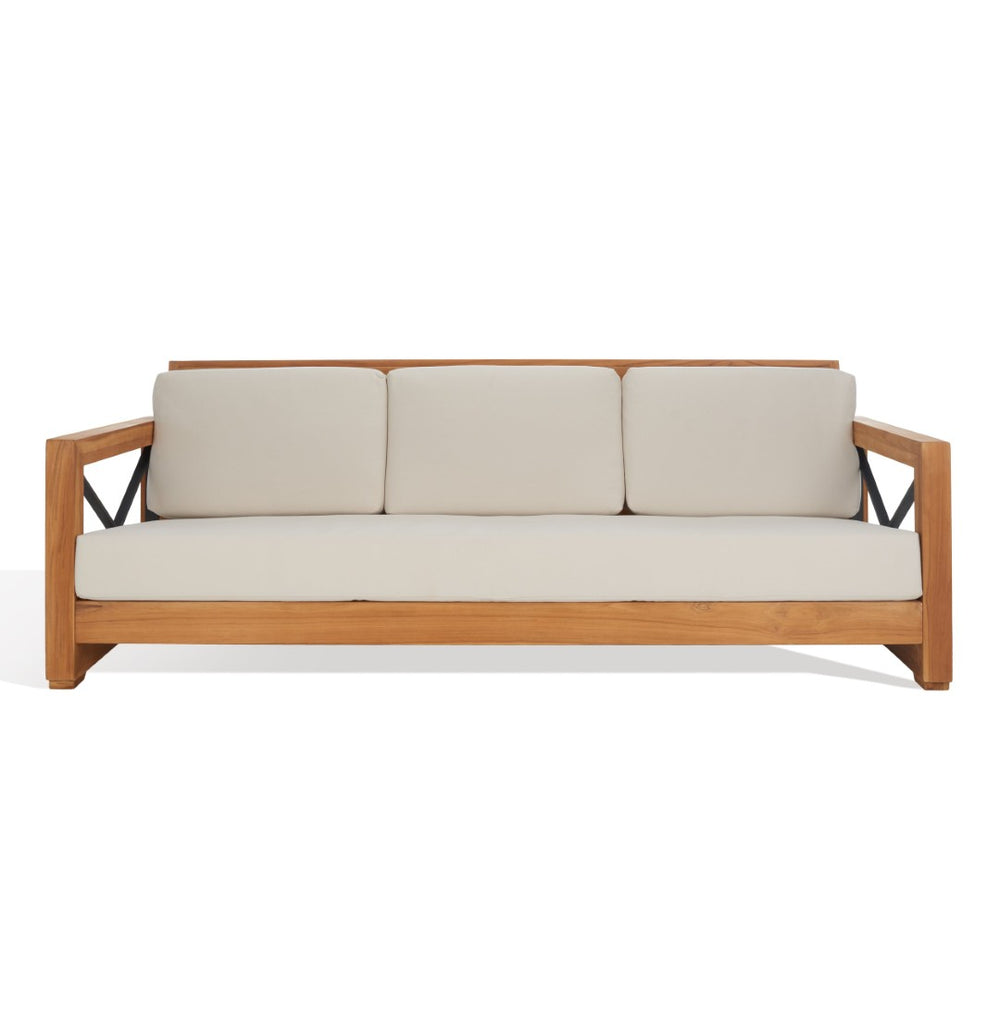 Safavieh ANDROS Brazilian Teak Patio Sofa - Plush Beige Cushions & Modern Accents for Outdoor Elegance CPT1010A