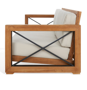 Safavieh ANDROS Brazilian Teak Patio Sofa - Plush Beige Cushions & Modern Accents for Outdoor Elegance CPT1010A