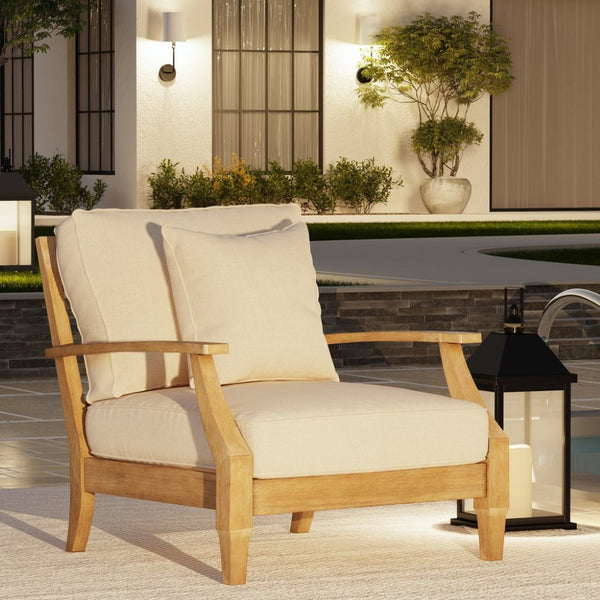 Safavieh MARTINIQUE Teakwood Patio Armchair - Elegant Coastal Design with Durable Upholstery for Outdoors Natural / Beige CPT1011A