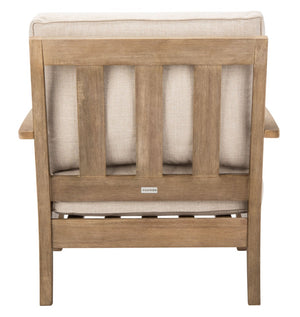 Safavieh MARTINIQUE Teakwood Patio Armchair - Elegant Coastal Design with Durable Upholstery for Outdoors Natural / Beige CPT1011A