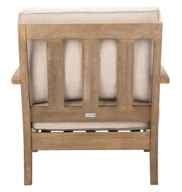 Safavieh MARTINIQUE Teakwood Patio Armchair - Elegant Coastal Design with Durable Upholstery for Outdoors Natural / Beige CPT1011A