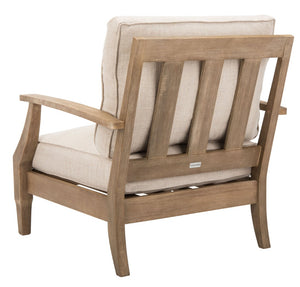 Safavieh MARTINIQUE Teakwood Patio Armchair - Elegant Coastal Design with Durable Upholstery for Outdoors Natural / Beige CPT1011A
