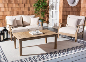 Safavieh MARTINIQUE Teakwood Patio Armchair - Elegant Coastal Design with Durable Upholstery for Outdoors Natural / Beige CPT1011A