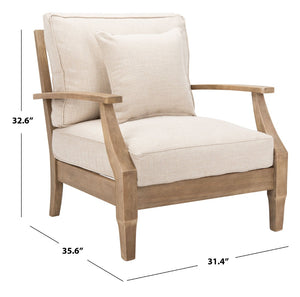 Safavieh MARTINIQUE Teakwood Patio Armchair - Elegant Coastal Design with Durable Upholstery for Outdoors Natural / Beige CPT1011A