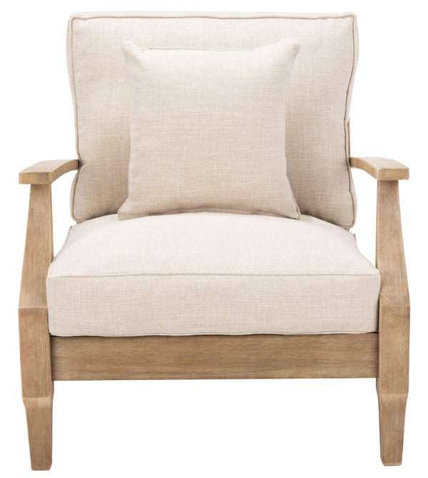 Safavieh MARTINIQUE Teakwood Patio Armchair - Elegant Coastal Design with Durable Upholstery for Outdoors Natural / Beige CPT1011A