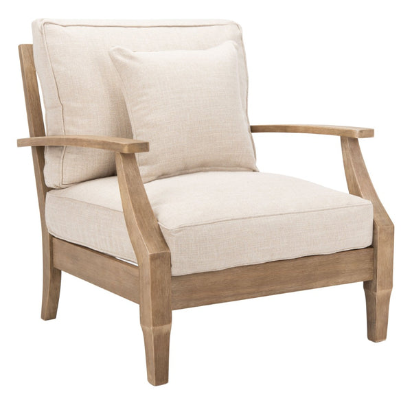 Safavieh MARTINIQUE Teakwood Patio Armchair - Elegant Coastal Design with Durable Upholstery for Outdoors Natural / Beige CPT1011A