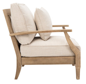 Safavieh MARTINIQUE Teakwood Patio Armchair - Elegant Coastal Design with Durable Upholstery for Outdoors Natural / Beige CPT1011A
