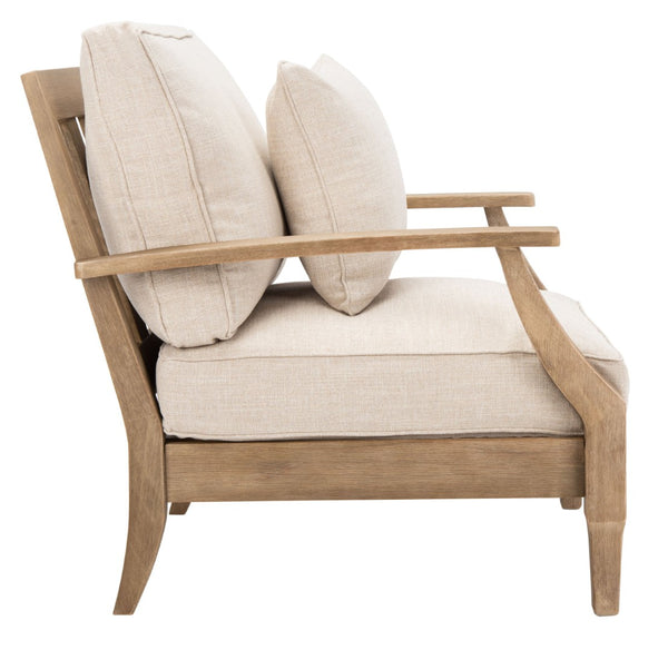 Safavieh MARTINIQUE Teakwood Patio Armchair - Elegant Coastal Design with Durable Upholstery for Outdoors Natural / Beige CPT1011A